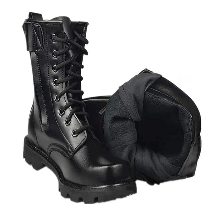 A1K1M31piu1uguale3×干場BLACK MILITARY Tactical Boots For Men Women- Black Leather Waterproof High
